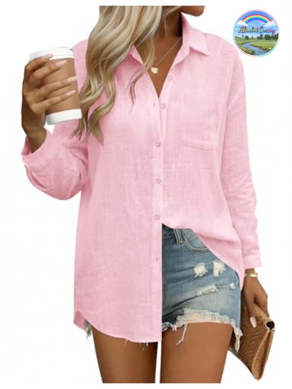 Linen Cotton Button Down Shirt Long Sleeve Loose Fit Blouse